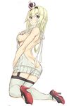  backless_dress backless_outfit bare_back blonde_hair blue_eyes blush braid breast_suppress breasts butt_crack crown dress french_braid full_body goekawa grey_legwear hairband halterneck high_heels kantai_collection kneeling long_hair looking_back medium_breasts meme_attire mini_crown naked_sweater open_mouth ribbed_sweater sideboob simple_background solo sweater sweater_dress thighhighs turtleneck turtleneck_sweater twitter_username virgin_killer_sweater warspite_(kantai_collection) white_background 