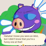 absurd_res animal_crossing anthro belly blush clothed clothing digital_media_(artwork) domestic_pig english_text female hexadecimalia hi_res mammal nintendo overweight slightly_chubby smile solo sue_e._(animal_crossing) suid suina sus_(pig) text