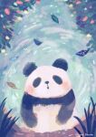 2024 anthro araru bear biped black_body black_nose blush detailed_background giant_panda hi_res leaf mammal solo water white_body