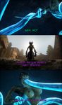  2016 3d_(artwork) ambiguous_species anthro argonian arm_grab armor bizzyniz breasts cave comic detailed dialogue digital_media_(artwork) female front_view glowing helmet hi_res inside nude rear_view reptile scalie sky skyrim source_filmmaker tail_grab tentacle_in_mouth tentacles the_elder_scrolls translucent translucent_tentacles video_games yelling 