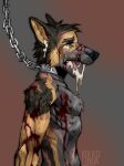 absurd_res anthro blind bodily_fluids canid canine canis chain collar cum disability domestic_dog genital_fluids gore hi_res kolkolukija lobotomy male male/male mammal messy missing_teeth scar shepherd slave solo violence