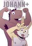 anthro armpit_hair body_hair cover cover_art cover_page duo equid equine flexing gesture hi_res horse jake_(t0l0k) johann_(t0l0k) lagomorph leporid male mammal rabbit simple_background t0l0k tongue tongue_out v_sign white_background