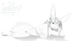 16:9 absurd_res anthro female genitals hi_res lagomorph leokato leporid mammal nipples pussy rabbit simple_background solo text uny_grostia url widescreen