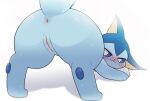 :3 anus bedroom_eyes blue_body blue_sclera blush bodily_fluids eeveelution female feral generation_4_pokemon genital_fluids genitals glaceon hi_res in_heat looking_back narrowed_eyes nintendo park_horang pokemon pokemon_(species) pussy pussy_juice quadruped rear_view seductive simple_background solo sweat white_background white_eyes