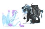 absurd_res ambiguous_gender black_body black_claws blue_body blue_wings claws corzh77 dragon duo feral grey_wings hi_res horn ice membrane_(anatomy) membranous_wings open_mouth purple_eyes red_eyes simple_background tail tail_tuft tuft white_background white_body white_horn wings