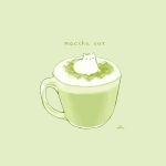  artist_name cat chai_(drawingchisanne) cup drink food_focus green_background no_humans original simple_background white_cat 