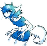 anthro canine clothed clothing female fur hair looking_at_viewer mammal maplecookies navel solo teeth 