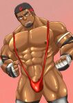  1boy abs alternate_costume bara blush brown_eyes bulge clenched_hands cowboy_shot dark-skinned_male dark_skin facial_hair goatee konnezuwrestle large_pectorals live_a_hero looking_to_the_side male_focus mature_male muscular muscular_male mustache_stubble navel nipples no_mask pectorals penis penis_peek polaris_mask_(live_a_hero) shaved_body shiny_skin short_hair shy slingshot_swimsuit solo stomach strongman_waist stubble swimsuit thick_eyebrows thick_thighs thighs topless_male veiny_crotch wrestling_outfit 