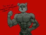 4:3 5_fingers abs anthro bear doggie358 english_text fingers gummybear_and_friends male mammal muscular muscular_anthro muscular_male notched_ear pecs red_background simple_background solo text