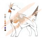 ambiguous_gender beak color_swatch corzh77 feathered_wings feathers feral model_sheet mouth_closed orange_beak purple_eyes side_view solo tan_body tan_feathers white_body white_feathers wings