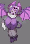 anthro bat bat_wings big_breasts black_sclera bodily_fluids breasts dragon_quest female grey_background hi_res huge_breasts looking_at_viewer mammal membrane_(anatomy) membranous_wings nude simple_background solo square_enix succubat_(dragon_quest) sweat tongue tongue_out uenositasayuu wings yellow_eyes