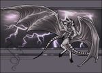  2006 anthro claws digital_media_(artwork) digitigrade dragon greyscale male membranous_wings monochrome shinerai solo wings 