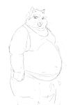anthro belly_overhang cettus clothing dewlap_(anatomy) domestic_cat double_chin felid feline felis hair male mammal moobs morbidly_obese morbidly_obese_male natan_osorio_suarez obese obese_male overweight overweight_male shirt sketch solo tank_top topwear