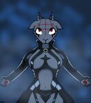 anthro apollo_caelum_(artist) blood bodily_fluids bovid caprine clothed clothing cosplay costume crossover crossover_cosplay female front_view goat hellraiser hi_res horn mammal midriff nails natasha_goety skimpy solo straps
