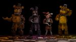 animatronic anthro bear bonnie_(fnaf) canid canine five_nights_at_freddy&#039;s fox foxy_(fnaf) freddy_(fnaf) golden_freddy_(fnaf) group hi_res hyper lagomorph leporid machine male male/male mammal rabbit robot scottgames showoff teasing zaneanimations