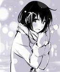  bad_id bad_pixiv_id bangs blush breath coat commentary_request enpera greyscale hair_between_eyes hands_up looking_at_viewer mittens monochrome open_mouth original outdoors scarf sketch snow solo tabata_hisayuki upper_body 