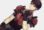  armor fingerless_gloves fire_emblem fire_emblem_echoes:_mou_hitori_no_eiyuuou gloves grey_background ioko_(10k0) lukas_(fire_emblem) male_focus red_eyes red_hair simple_background solo upper_body 