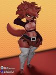 anthro belt belt_buckle bulge bunnybiasedoats canid canine clothing ear_piercing ear_ring five_nights_at_freddy&#039;s fox foxy_(cally3d) foxy_(fnaf) fredina&#039;s_nightclub girly hair hi_res legwear male mammal nipples piercing pupils red_hair ring_piercing scottgames slit_pupils solo tail thigh_highs yellow_eyes