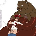  2016 age_difference anthro badgengar balls bear belly big_breasts breasts brown_fur claws clothed clothing cum cumshot digital_media_(artwork) duo edit ejaculation erection eyelashes female fur huge_breasts human human_on_anthro interspecies inverted_nipples jewelry larger_female lipstick lonbluewolf makeup male male/female mammal mature mature_female necklace nipples obese older_female open_mouth orgasm overweight overweight_female pants_down partially_clothed penis pubes reach_around saliva sex simple_background size_difference smaller_male tongue white_background young younger_male 