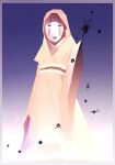  arm_up border english_commentary falling gokupo101 gradient_background hood hooded_coat kaonashi looking_at_viewer mask no_humans purple_border sen_to_chihiro_no_kamikakushi susuwatari 