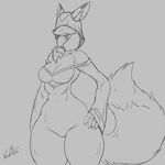  anthro bare_shoulders big_breasts breasts canine cleavage clothed clothing fantomet_darling female fox frown hand_on_hip mammal monochrome mother multi_breast narrow_waist ne0n-bandicoot parent poppy_opossum solo veil wide_hips 