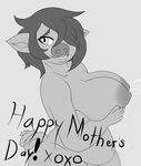  anthro areola big_breasts breasts butt digital_media_(artwork) english_text female foxx.dott hair holidays lactating mammal mature_female milk mother&#039;s_day nipples simple_background smile text xoxo 