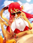  big_breasts bottle breasts clothing eyewear f-ss feline female hair jewelry lion mammal necklace red_hair sunglasses swimsuit 