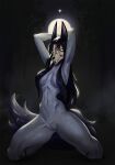 anthro breasts canid canine canis digital_media_(artwork) female genitals hair hi_res human hybrid mal0 mal0_(species) mammal nipples nude reeviro scp-1471 scp_foundation simple_background smile solo tail wolf