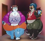  2017 anthro apartment balls big_balls big_breasts black_body black_scales blue_body blue_eyes blue_hair blue_scales breasts brown_hair bulge clothing curvy_figure detailed_bulge eyewear female fish gecko genital_outline genitals glasses hair huge_breasts hyper hyper_breasts lizard male marine morbidly_obese nerd obese overweight penis_outline penis_shaped_bulge peregrine_(eth) red_eyes reptile scales scalie shark thick_thighs vdisco voluptuous wide_hips wilma_(vdisco) 