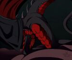 black_body butt dragon feral genitals hi_res male male/male mythological_creature mythological_scalie mythology penis ragnoreck raised_tail red_body safiron scalie solo tail