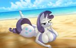  anthro beach big_breasts bikini blue_eyes breasts clothed clothing cutie_mark digital_media_(artwork) eqamrd equine female friendship_is_magic hair horn horse huge_breasts looking_at_viewer mammal my_little_pony outside pony purple_hair rarity_(mlp) sea seaside sky solo swimsuit unicorn water 