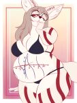 2024 absurd_res anthro belly big_breasts bikini bikini_bottom bikini_top breasts canid canid_demon canine clothing cotangent_(demongirl_demoness) demon demongirl_demoness digital_drawing_(artwork) digital_media_(artwork) eyewear fan_character female fennec_fox fox fur glasses hair hellhound helluva_boss hi_res inner_ear_fluff mammal math multicolored_body multicolored_fur mythological_canine mythological_creature mythology one_eye_closed overweight overweight_anthro overweight_female red_body red_fur red_sclera solo swimwear tan_body tan_fur true_fox tuft