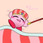  closed_eyes commentary_request copy_ability drooling holding holding_stick kirby kirby:_star_allies kirby_(series) open_mouth pixiv_username sleeping staff_kirby stick 