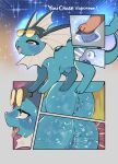 absurd_res blue_body bodily_fluids censored eeveelution evolutionary_stone eyewear female generation_1_pokemon genital_fluids genitals glasses hi_res mammal nintendo nipples oposa pokemon pokemon_(species) pussy sweat teats vaporeon water_stone