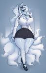 absurd_res accessory alolan_form alolan_ninetales anthro big_breasts big_butt blue_eyes bottomwear breasts butt canid canine cleavage clothed clothing curvy_figure female footwear fox fox_ears fox_spirit full-length_portrait fully_clothed fur grey_background hair hair_accessory hair_tie hi_res high_heels huge_breasts huge_butt long_hair looking_at_viewer mammal mercury_(sagaris-uwu) necktie nintendo office_lady pokemon pokemon_(species) portrait regional_form_(pokemon) ribbons sagaris_uwu shirt simple_background skirt small_waist smile solo teacher thick_thighs tight_clothing tight_skirt topwear tucked_shirt voluptuous voluptuous_female wavy_hair white_body white_clothing white_fur white_hair white_shirt white_topwear wide_hips