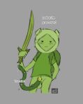 adventure_time backpack balls blush cartoon_network clothed clothing digital_media_(artwork) elemental_creature english_text fern_(adventure_time) fern_the_human flora_fauna flower genitals green_body grey_background hand_behind_back hat headgear headwear humanoid long_penis male melee_weapon meme partially_clothed penis plant prehensile_penis pubes serious_face simple_background solo spec_almond_(artist) sword text weapon