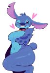 absurd_res alien alternate_form anthro anthrofied beady_eyes blue_body blue_fur blue_pawpads breasts collar collar_only crossgender disney evilcrispicular experiment_(lilo_and_stitch) featureless_breasts female fur heart_symbol hi_res lilo_and_stitch mtf_crossgender multicolored_body multicolored_fur notched_ear nude one_eye_closed pawpads paws sharp_teeth simple_background smile solo stitch_(lilo_and_stitch) teeth thick_thighs two_tone_body two_tone_fur white_background wide_eyed wide_hips wink
