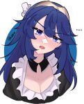  ... 1girl alternate_costume blue_eyes blue_hair breasts choker cleavage english_commentary fire_emblem fire_emblem_awakening hair_between_eyes long_hair looking_at_viewer lucina_(fire_emblem) maid open_mouth serafineart1001 small_breasts solo symbol_in_eye tiara twitter_username upper_body 