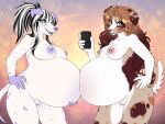 ajna anthro belly big_belly big_breasts breasts canid canine canis dalmatian domestic_dog electronics female furry genitals hand_on_hip hi_res holding_object holding_phone invalid_tag looking_at_another looking_at_viewer mammal maternity nipple_piercing nipples phone piercing pinup pose pregnant pussy selfie