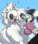  &lt;3 2017 anthro areola big_breasts breast_fondling breasts canine discoverychannelofficial duo erect_nipples female fondling hand_on_breast huge_breasts hyper hyper_breasts lemur mammal nipple_bulge nipple_piercing nipples nude piercing primate pussy wolf 