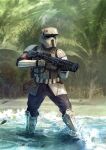  1boy assault_visor beach black_gloves black_pants boots edouard_groult galactic_empire gloves gun holding holding_gun holding_weapon male_focus pants rogue_one:_a_star_wars_story shoretrooper solo star_wars tree water weapon white_footwear 