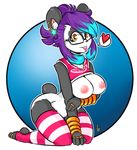  bear black_fur blue_hair blush_(duckdraw) bracelet breasts clothing duckdraw ear_piercing eyewear female fur glasses hair jewelry mammal multicolored_hair multiple_piercings nipples orange_eyes panda piercing purple_hair ring stalkings stripes two_tone_hair white_fur 