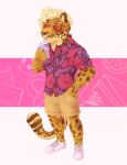 absurd_res anthro beverage blonde_hair bubble_tea clothed clothing eyewear felid fully_clothed hair hi_res jaguar male mammal pantherine pink_nose solo sunglasses tonydunkel