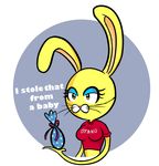  2017 anthro anthrofied breasts circle clothed clothing costume dialogue easter egg eyeshadow fan_character female floppy_ears gift half-closed_eyes holding_object holidays immatenma lagomorph long_ears makeup mammal mask noseless otaku plantigrade pointy_ears rabbit shirt simple_background solo sonic_(series) text tight_clothing unamused yellow_body yellow_eyes 