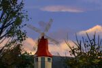  acidinjection building chromatic_aberration cloud evening leaf no_humans original outdoors plant railing scenery sky still_life tree windmill 