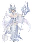  1girl absurdres armored_leotard breasts cleavage demon_girl demon_horns demon_wings dress duel_monster gloves grey_eyes highres holding horns large_breasts looking_at_viewer lovely_labrynth_of_the_silver_castle low_wings ojou-sama_pose pointy_ears senada37 smile solo transparent_wings twintails white_background white_hair white_horns wings yu-gi-oh! 