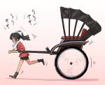  1girl bike_shorts black_hair blue_archive closed_eyes from_side highres itou_yuuji open_mouth ponytail rickshaw rickshaw_student_(blue_archive) running smile solo towel towel_around_neck 