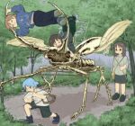  &gt;_&lt; 4girls absurdres aioi_yuuko battle blue_hair brown_hair bug_hunting butterfly_net forest fubarmoe glasses hand_net highres holding holding_butterfly_net holding_lasso lasso minakami_mai multiple_girls naganohara_mio nature nichijou oversized_insect semi-rimless_eyewear shinonome_nano short_hair stag_beetle under-rim_eyewear wrestling 