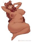 2024 absurd_res accessory anthro areola bear beau_(luxurias) belly big_breasts blush bow_ribbon braided_hair breasts brown_bear brown_eyes brown_hair eyebrow_through_hair eyebrows female grizzly_bear hair hair_accessory hair_bow hair_ribbon hands_behind_head hi_res long_hair looking_at_viewer luxurias mammal navel nipples one_eye_closed ribbons simple_background smile smiling_at_viewer solo sparkles text thick_thighs translucent translucent_hair url ursine white_background wink winking_at_viewer