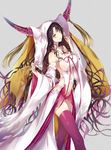  bare_shoulders black_hair breasts detached_sleeves facial_mark fate/grand_order fate_(series) forehead_mark highres horn_ring horns huge_breasts kinokohime lips long_hair looking_at_viewer navel sesshouin_kiara skindentation solo thighhighs veil very_long_hair wide_sleeves yellow_eyes 